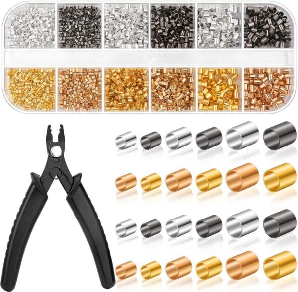 2200PCS Crimping Beads & Pliers – 3 Sizes, 4 Colors for DIY Jewelry Making