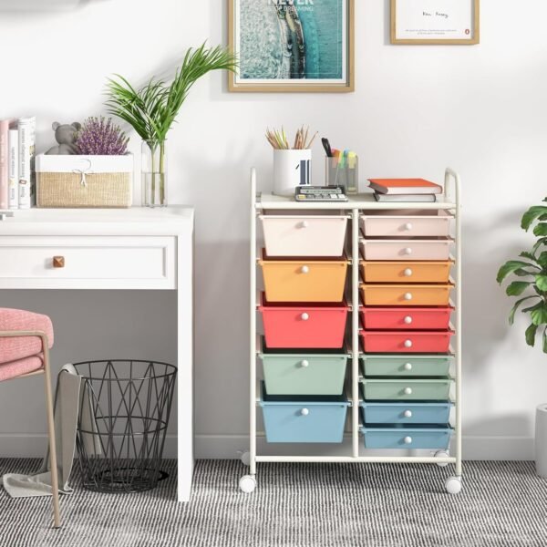 15-Drawer Rolling Storage Cart with Wheels - Image 4
