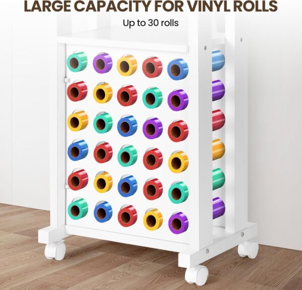 Rolling Craft Cart with Vinyl Roll Holder and Adjustable Table - Image 4