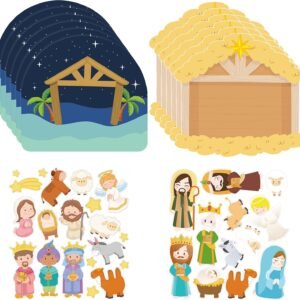 80PCS Nativity Scene Sticker & Hanging Ornament Kit – DIY Christmas Craft for Kids & Home Decor