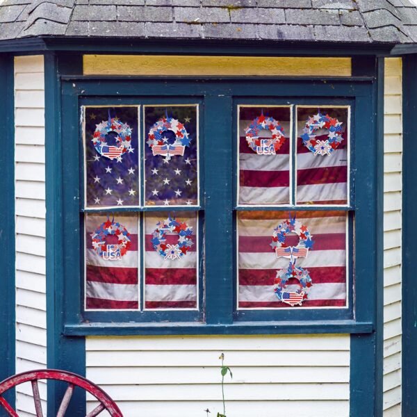 12PCS Patriotic Foam Wreath Craft Kit – American Flag Stickers, Glitter Stars & Ribbon for 4th of July - Image 2