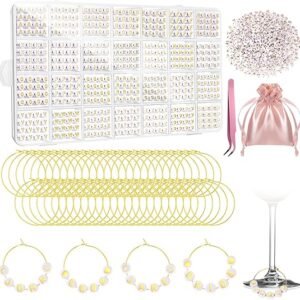 DIY Wine Glass Charm Kit with Letter Beads, Round Beads, and Rings (50 Sets)