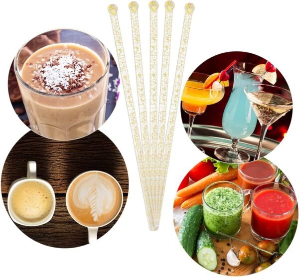 Clear Gold Glitter Ball Head Stirrers (100 Pieces) - Image 3
