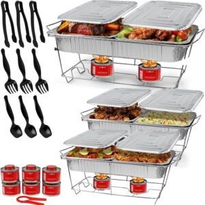 Disposable Chafing Buffet Set (33-Pieces) with Covers, Utensils, and Fuel Cans