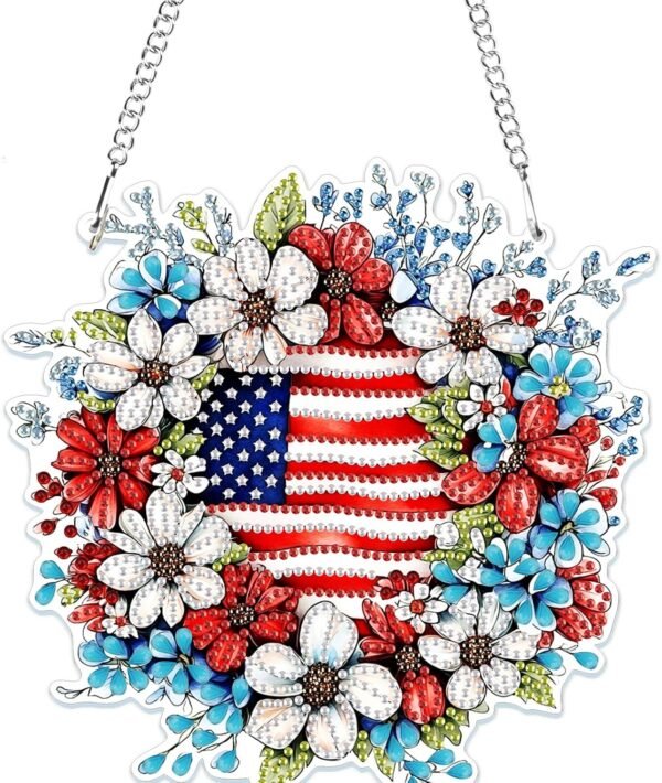 Independence Day Wreath Diamond Art Kit – 5D Patriotic Hanging Pendant for Home Decor