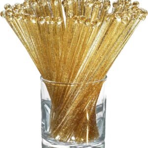 Clear Gold Glitter Ball Head Stirrers (100 Pieces)