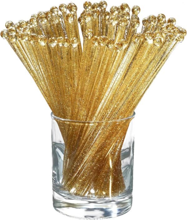 Clear Gold Glitter Ball Head Stirrers (100 Pieces)