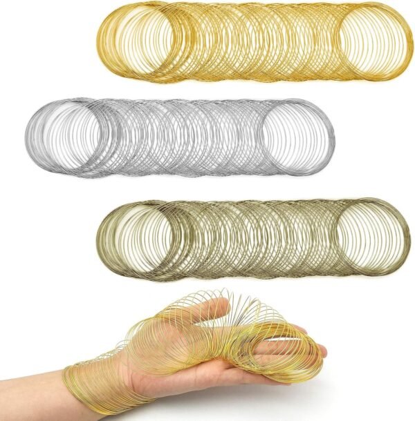 300 Memory Beading Wire Loops for Jewelry Making (0.6mm, Silver, Gold, Bronze)