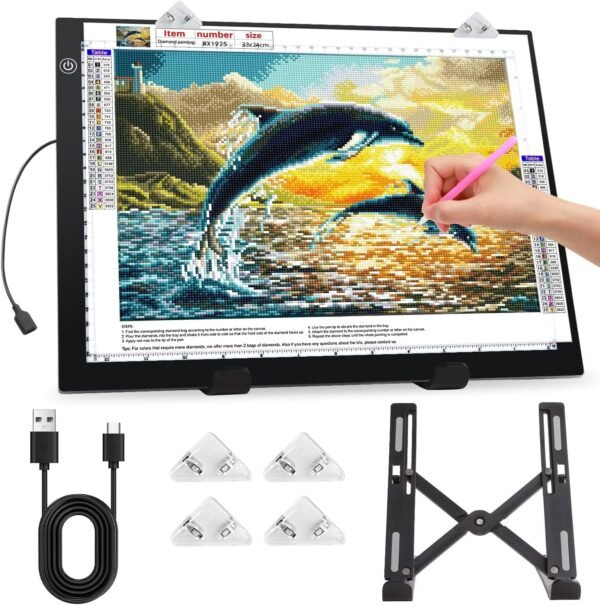 A4 Ultra-Thin Light Pad with Stand and Clip for Diamond Art