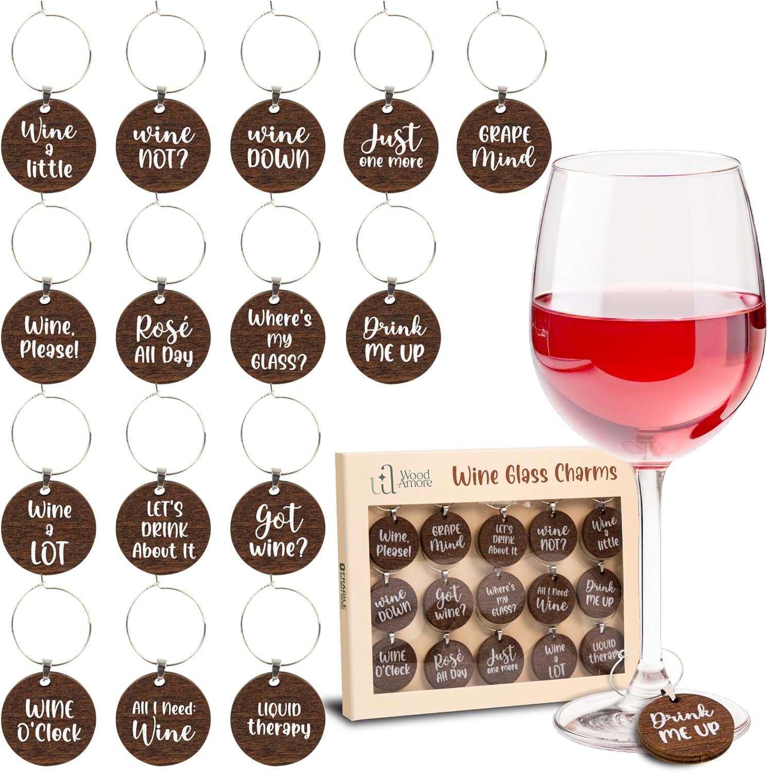 Funny Wine Glass Charms (15 Pieces) for Stem Glasses