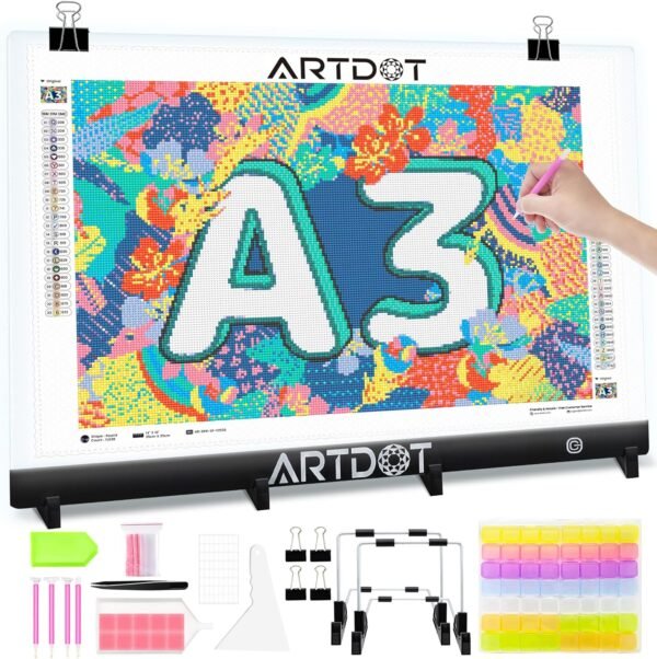 A3 LED Light Pad for Diamond Art Kits with Tools, Stand, and Clips