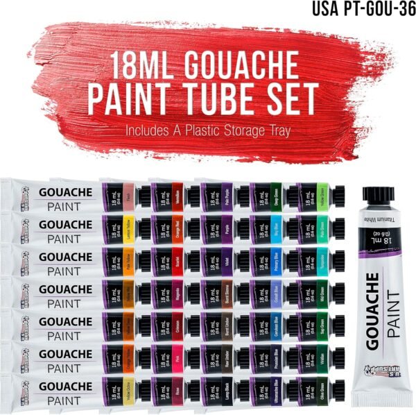 Professional Gouache Paint Set (36 Colors, 18ml Tubes)