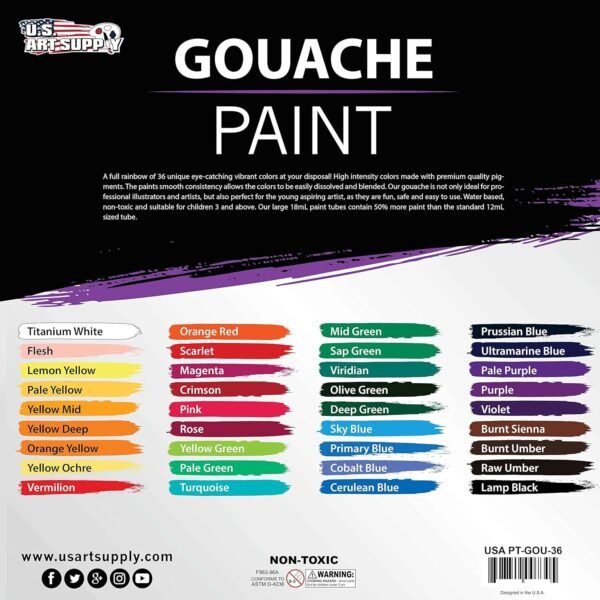 Professional Gouache Paint Set (36 Colors, 18ml Tubes) - Image 3