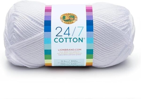 Lightweight Cotton Yarn for Knitting, Crocheting, and Crafts (White, 1 Pack)