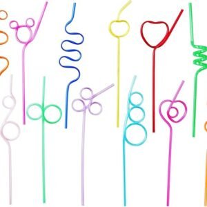 Silly Crazy Reusable Plastic Drinking Straws (24 Pieces)
