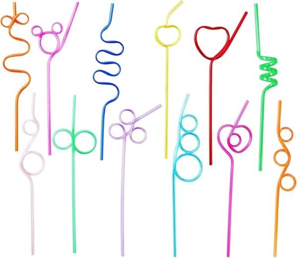 Silly Crazy Reusable Plastic Drinking Straws (24 Pieces)