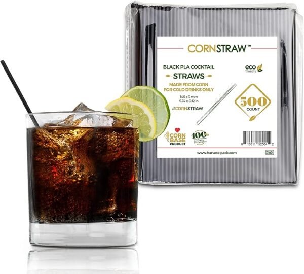 Black PLA Cornstarch Short Cocktail Straws (500 Count)