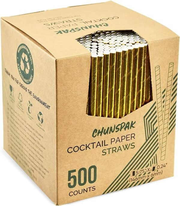 Disposable Short Gold Paper Straws and Stirrers (500 Counts)