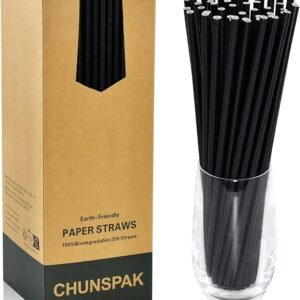 Disposable Black Paper Cocktail Straws and Stirrer Sticks (250 Counts)