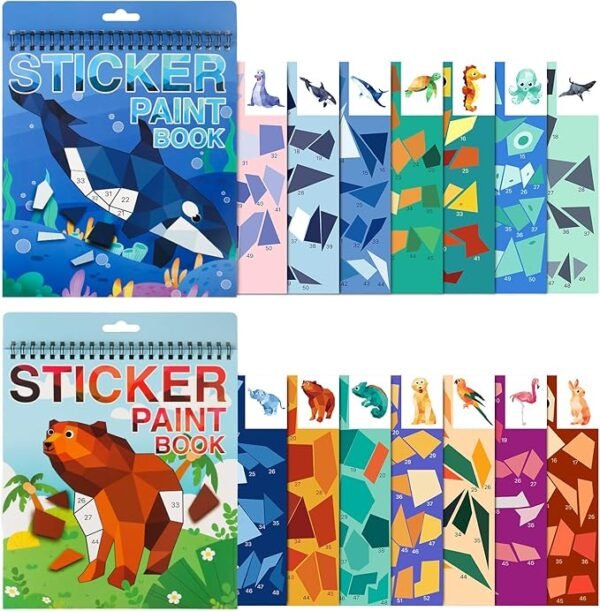 Sticker Paint by Number Books for Kids (2-Pack: Ocean & Animal)