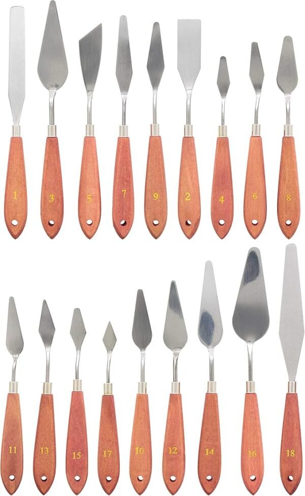 18-Piece Stainless Steel Palette Knife Set with Wood Handles