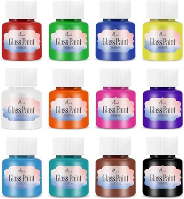 12-Color Non-Toxic Glass Paint Set for Ceramics & Windows