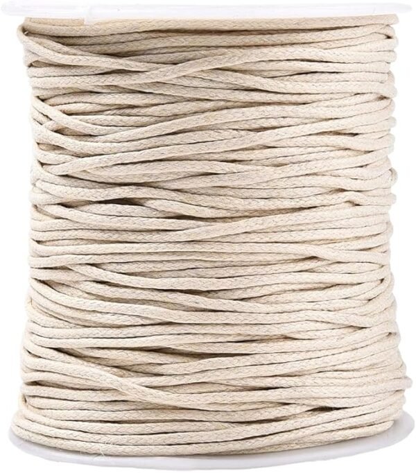 1.5mm White Waxed Cotton Cord – Smooth Round Thread for Jewelry & Crafts (Bulk with Spool)