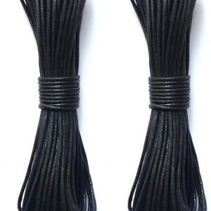 2mm Waxed Cotton Cord 45 Feet Per Pack (Pack of 2) (Black)
