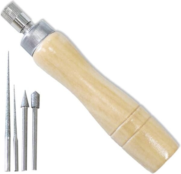 5-Piece Bead Reamer & Sanding Set – Wooden Handle with 4 Replaceable Heads