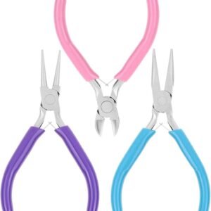 3PC Jewelry Pliers Set – Needle/Chain Nose, Round Nose & Wire Cutter for Repair & Crafts