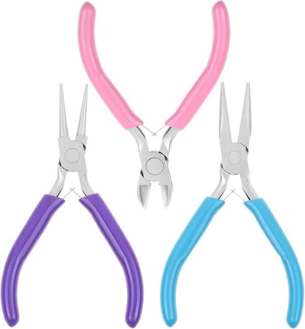 3PC Jewelry Pliers Set – Needle/Chain Nose, Round Nose & Wire Cutter for Repair & Crafts