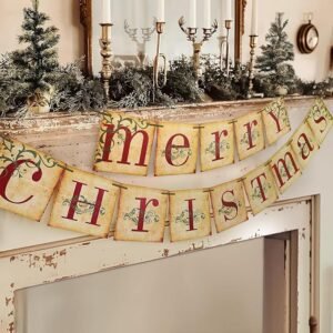 Vintage Merry Christmas Banner – Retro Victorian Indoor Holiday Decor for Home & Office