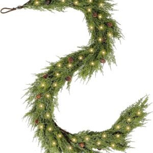 6FT Real Touch Cypress, Cedar & Pine Cone Garland – Christmas Indoor/Outdoor Decor
