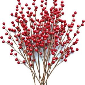 12PCS Artificial Red Berry Stems – 13.5” Waterproof Branches for Holiday & DIY Decor