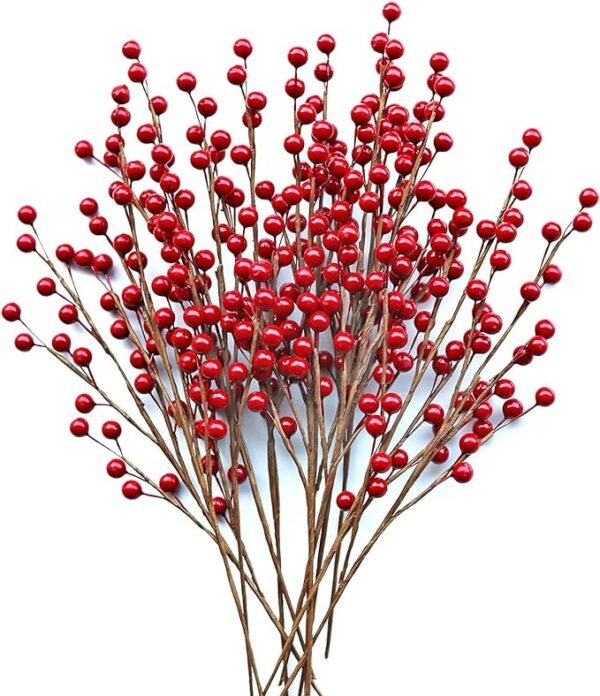 12PCS Artificial Red Berry Stems – 13.5” Waterproof Branches for Holiday & DIY Decor