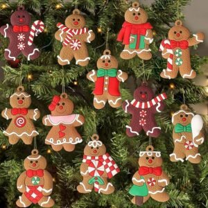 12PCS Gingerbread Man Ornaments – 3” Tall Christmas Tree Decorations