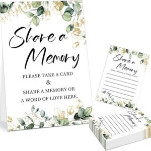 30 Greenery Share A Memory Cards + 1 Sign – Guest Book Alternative for Funeral & Celebrations