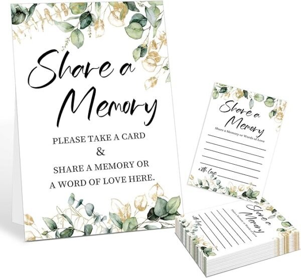 30 Greenery Share A Memory Cards + 1 Sign – Guest Book Alternative for Funeral & Celebrations