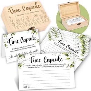 Baby Time Capsule Box – 50PCS Advice & Wishes Cards for 1st Birthday & Baby Shower Games