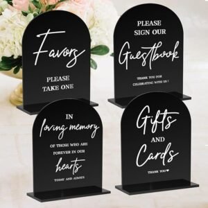 4PCS Acrylic Wedding Signs – 5x7” Black Ceremony & Reception Decor