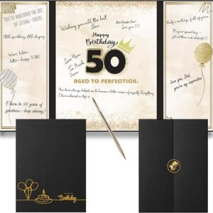 50th Birthday Guest Book & Party Decorations – Black Gold Keepsake Sign (12"x18")