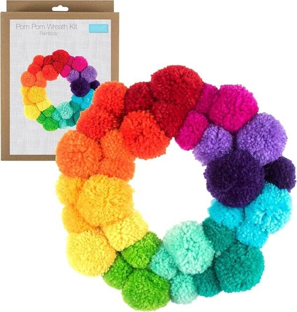 Rainbow Pom Pom Wreath Kit – DIY Christmas & Pride Front Door Garland (26cm)