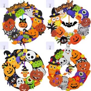 12 Sets Halloween Foam Wreath Craft Kits – Pumpkins, Ghosts, Bats & More for Kids & Door Decor