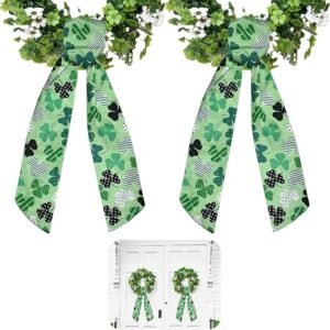 2PCS St. Patrick’s Day Green Shamrock Wreath Sash – 55" x 4.7" Front Door Decoration