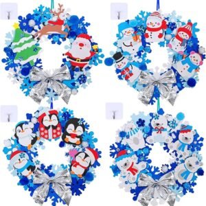 12 Sets Winter DIY Christmas Craft Kit – Snowflake Wreath, Snowman & Santa Foam Stickers for Kids