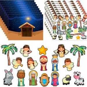 24 Sheets Nativity Craft Stickers – Self-Adhesive Christmas Scene for Kids’ Party & Crafts