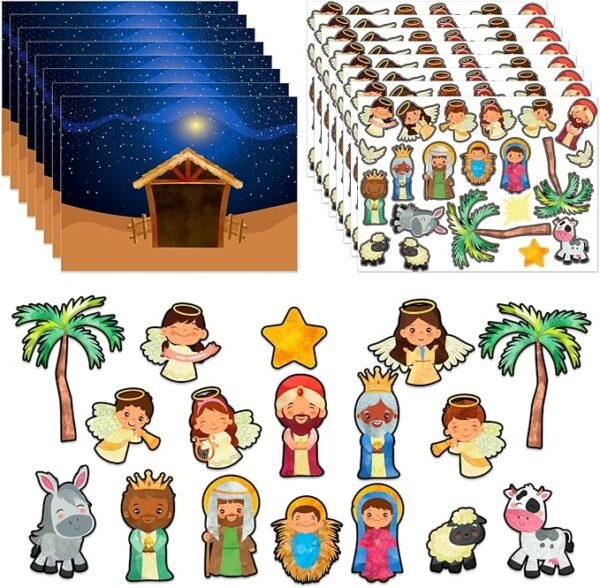 24 Sheets Nativity Craft Stickers – Self-Adhesive Christmas Scene for Kids’ Party & Crafts