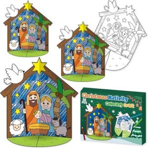 36PCS Nativity Coloring Craft Kit – DIY 3D Jesus Birth Scene for Kids & Classroom Projects