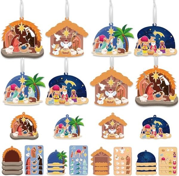 16-Pack Nativity Ornament Craft Kit – DIY Christmas Scene with Stickers for Kids & Classroom Activities
