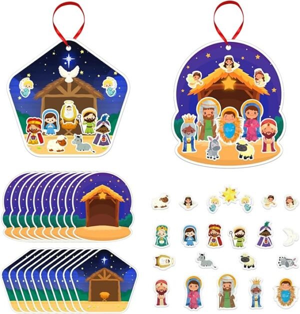 24PCS Nativity Scene Sticker Craft Kit – Christian DIY Ornaments for Kids & Party Activities
